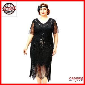 Plus Size 1920s Flapper Cocktail Dress, Fitted Silhouette, Knee Length